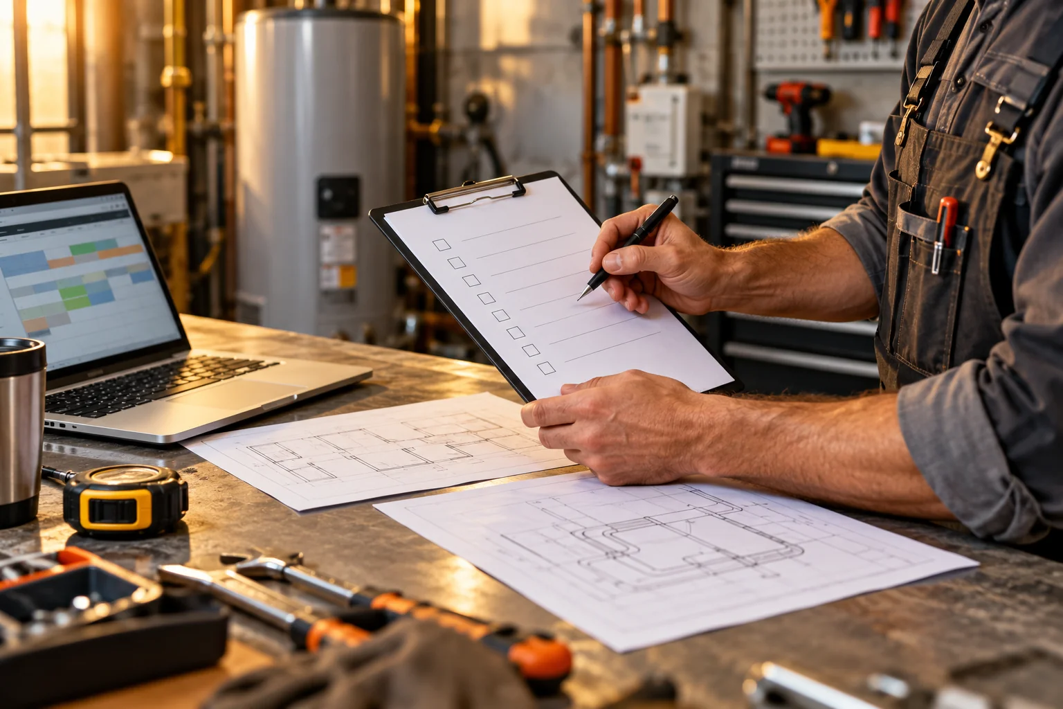Maintenance checklist and equipment planning at a workbench